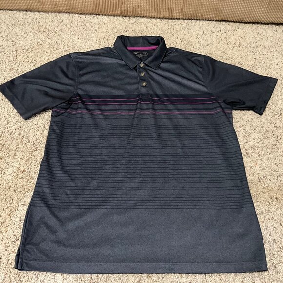 Pebble Beach Mens Performance Polo Shirt Black With Purple Stripes Size Large - Picture 13 of 13